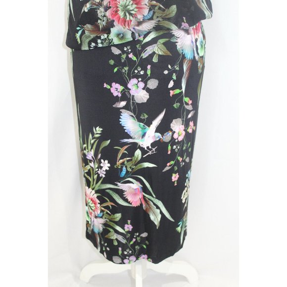 FUZZI $595 Womens Black Multicolor Floral Sleeveless Blouson Dress L NWT FLAW - Picture 4 of 8